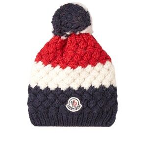 Moncler Kids Red, White, and Blue Pom-Pom Beanie - pre-owned - mint condition